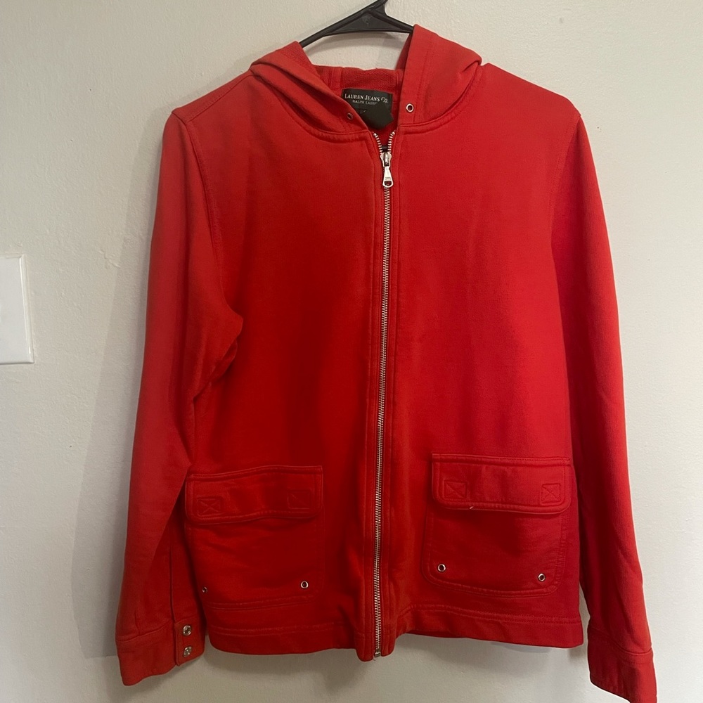 Lauren Jeans Co., Orange zip up with silver detail.